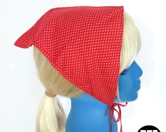 Cute Vintage 60s 70s Red White Swiss Polkadot Cotton Head Scarf