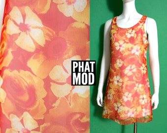 Easy Breezy Vintage 90s 00s Orange Flower Mini Dress