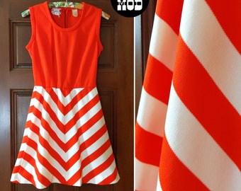 Sassy Vintage 60s 70s Orange White Stripe Mini Sleeveless Dress by Jonathan Logan