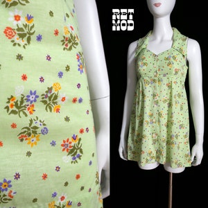Fantastic Vintage 60s 70s Pastel Green Floral Mini Dress with Large Collar by Byer California image 1