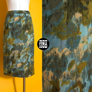 Interesting Vintage 50s 60s Blue Green Abstract Patterned Skirt image 1
