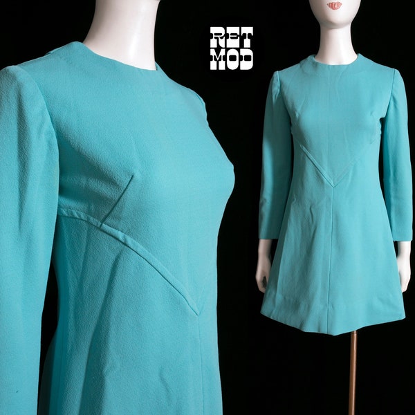 Atomic Space Age Vintage 60s 70s Turquoise Blue Dress