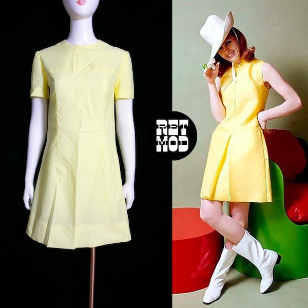 Cute Atomic Vintage 60s 70s Bright Light Pastel Yellow Scooter Dress