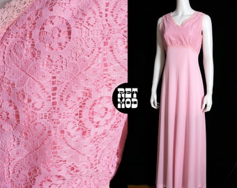 Sweet Vintage 60s 70s Light Pink Floral Lace Tank Maxi Dress