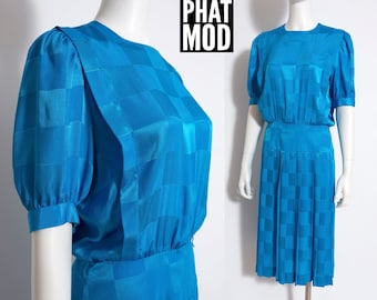 Awesome Vintage 80s 90s Blue Checkerboard Dress by Liz Claiborne