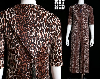 Fantastic Vintage 60s 70s Leopard Animal Print Nylon Jumpsuit - AS IS
