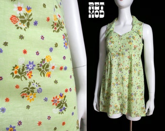 Fantastic Vintage 60s 70s Pastel Green Floral Mini Dress with Large Collar by Byer California