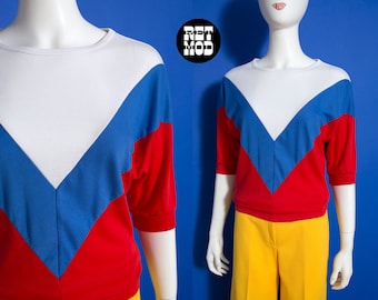 Soft Vintage 70s 80s Blue Red White Color Block Shirt