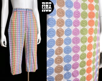 Iconic Vintage 50s 60s Pastel Colorful Dots Woven Cropped Tapered Pants by Serbin