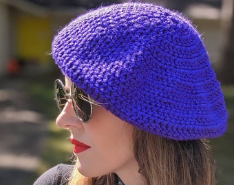 Lovely Vintage 70s 80s Purple Crochet Beret Tam Hat