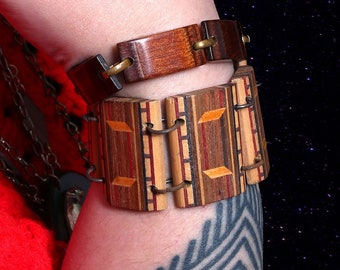 Beautiful Vintage 50s 60s 70s Wood Inlay Link Bracelet