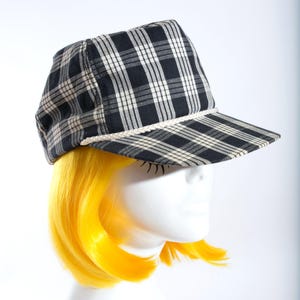 Cappello da baseball vintage unico degli anni '70 e '80 a quadri bianchi e neri