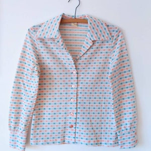 Cute Vintage 70s Long Sleeve Shirt with Pink and Mint Spots SIZE 12 image 6