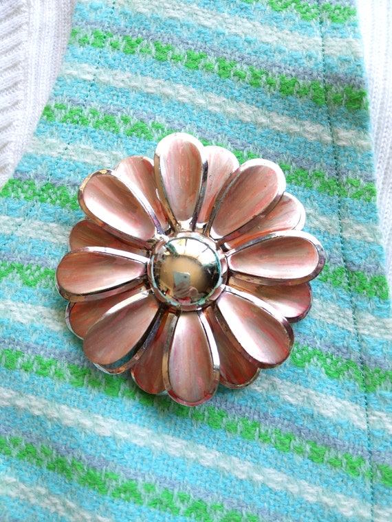 Sweet Vintage 60s 70s Pastel Pink Silver Metal Fl… - image 7