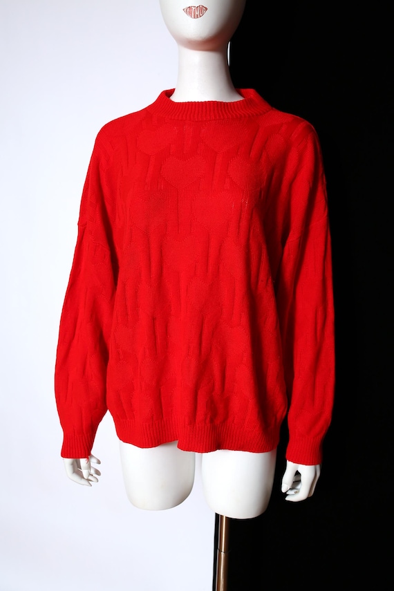 Plus Size Bright Red Heart Patterned Pullover Vin… - image 4