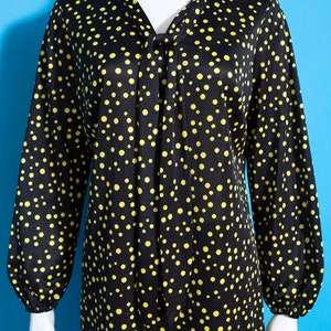 Slinky & Cool Vintage 60s 70s Black and Yellow Polka Dot 2-Piece Set of Pants and Tunic Top with Pussybow image 7