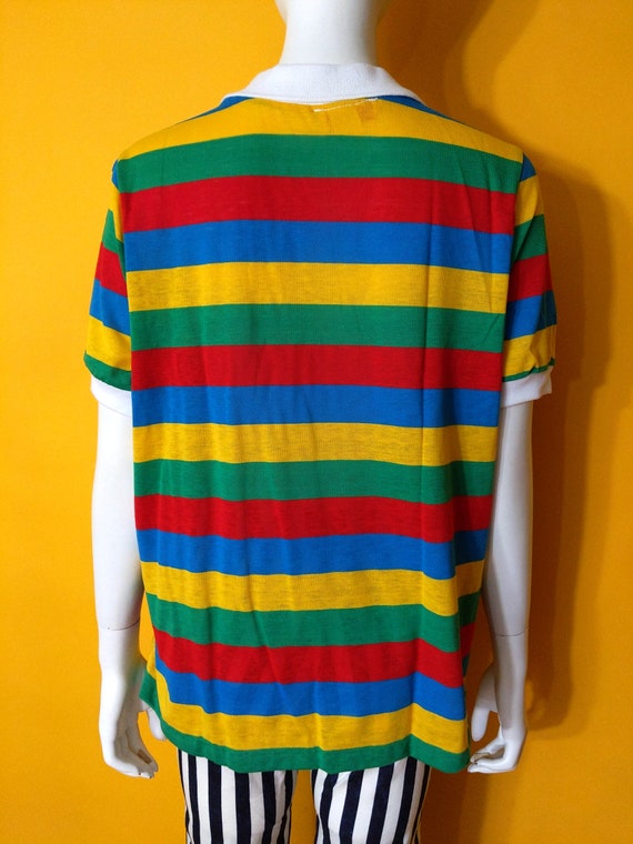 Bright Vintage 70s Colorful Stripe Polo Shirt by … - image 9