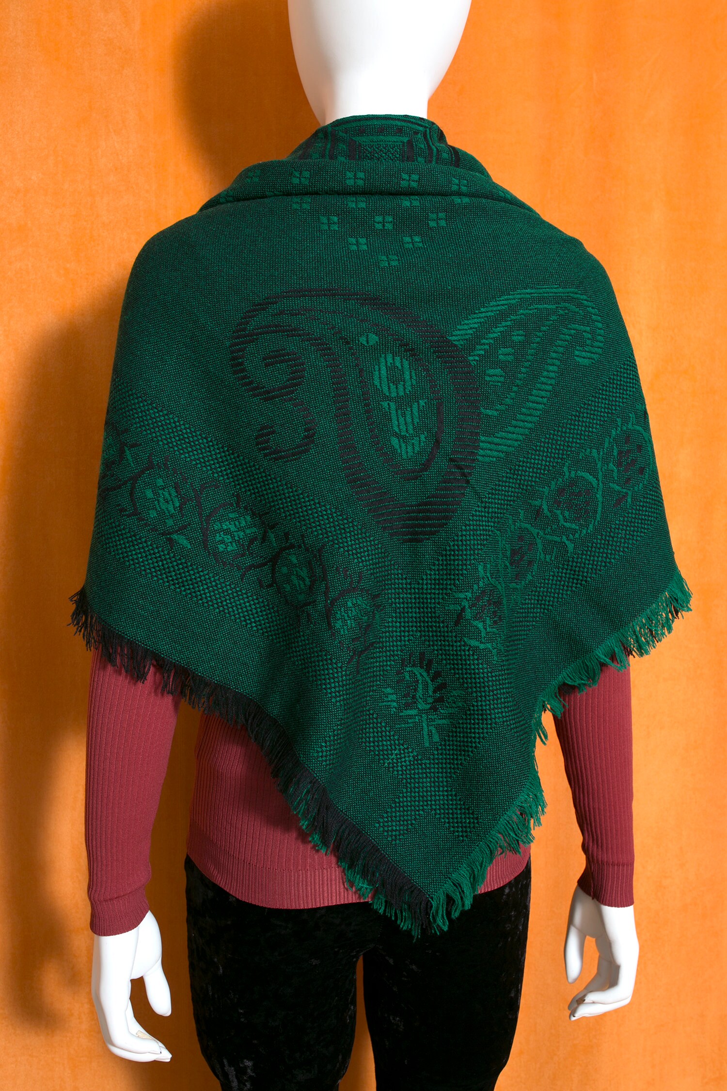 Écharpe Acrylique Carrée Motif Paisley - Style Bohème - Teinte Bordure Turquoise - Fabriqué Au Japon - Comme Neuve