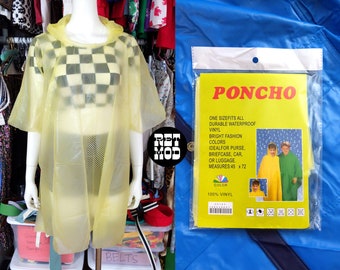 Fab Yellow Vintage Sheer Vinyl Rain Poncho - Deadstock