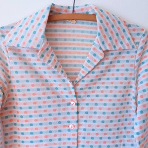 Cute Vintage 70s Long Sleeve Shirt with Pink and Mint Spots SIZE 12 image 4