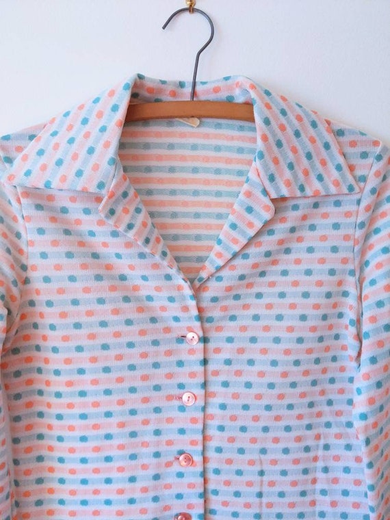 Cute Vintage 70s Long Sleeve Shirt with Pink and … - image 4