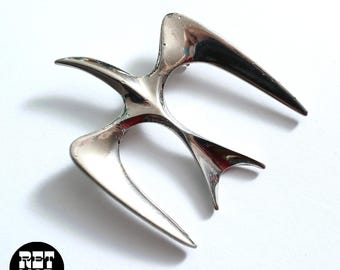 Lovely Vintage 70s Silver Modernist Bird Brooch by Sarah Coventry 2