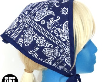 NWOT Cute Vintage 60s 70s Blue Bandana Style Cotton Head Scarf