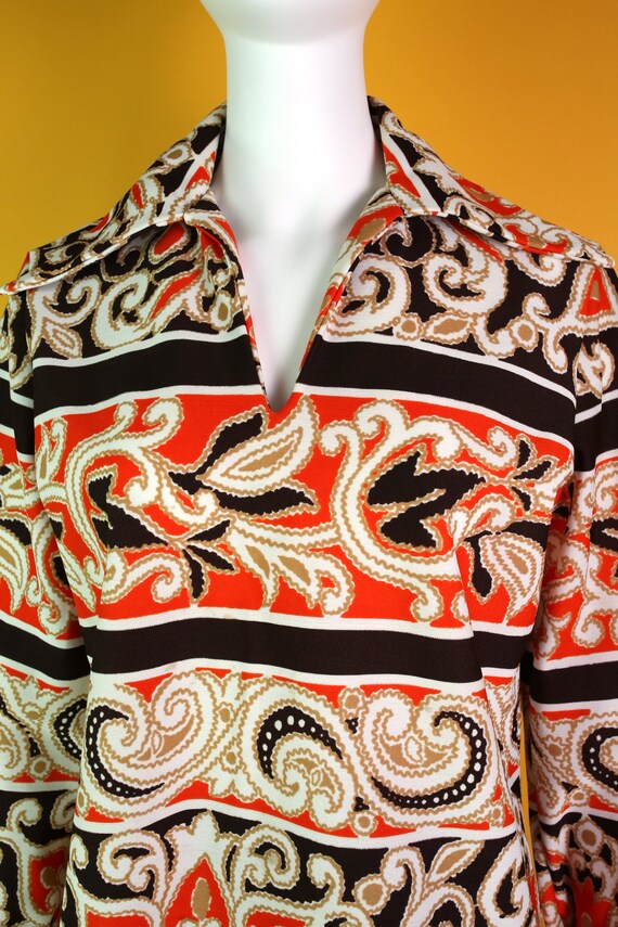 Cool Vintage 70s Brown & Orange Psychedelic Paisl… - image 3