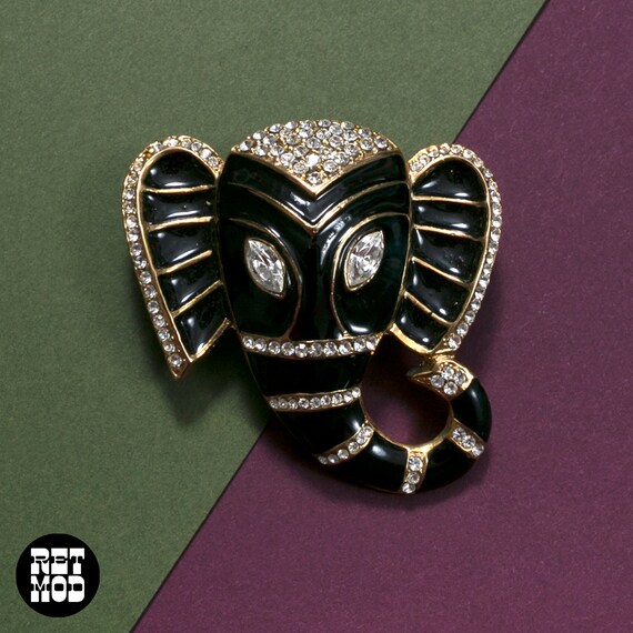 Large Statement Black & Gold Elephant Vintage Bro… - image 6