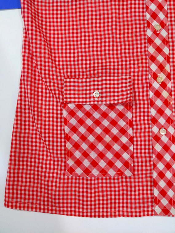 Sweet Vintage 60s 70s Red Gingham Plaid Long Slee… - image 5