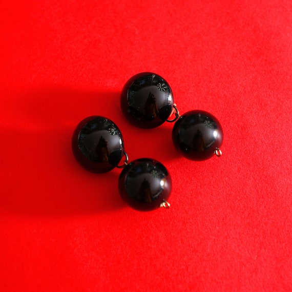 Mod Vintage 60s 70s Black Bead Drop Earrings - image 3