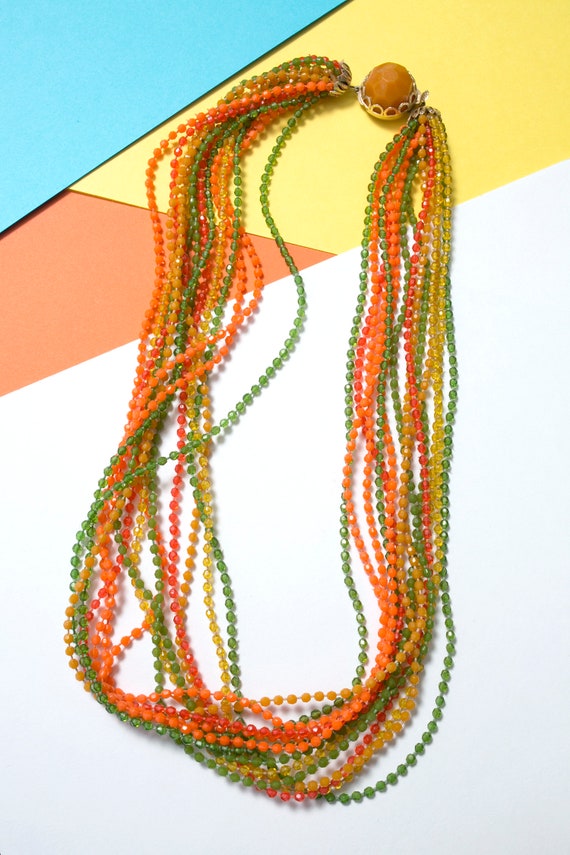 So Good Vintage 60s 70s Orange Green Multi-strand… - image 4