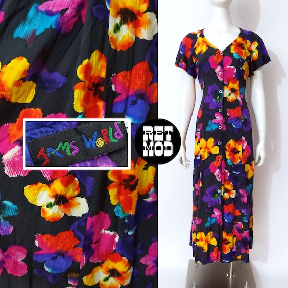 Jams World Vintage 80s 90s Long Colorful Floral S… - image 1