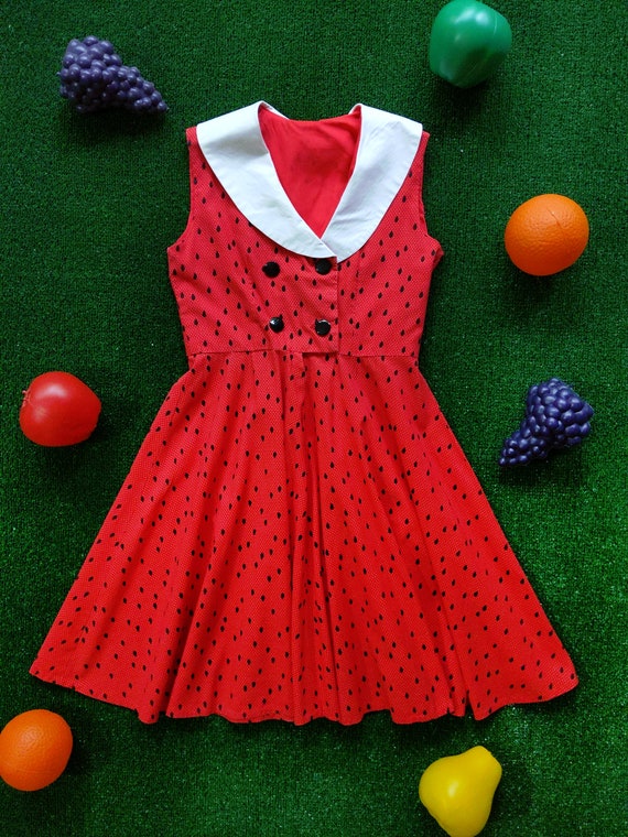 Fabulous Vintage Watermelon Fit & Flare Dress wit… - image 8