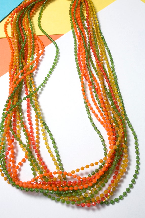 So Good Vintage 60s 70s Orange Green Multi-strand… - image 5
