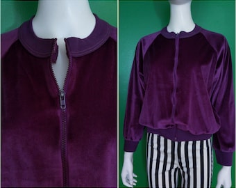 Cozy Cool Vintage 70s 80s Purple Velour Track Jacket