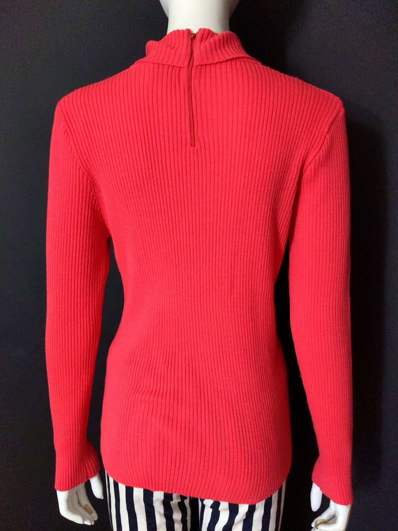 Fab Vintage 60s 70s Salmon Pink Ribbed Knit Turtleneck Sweater Top image 8