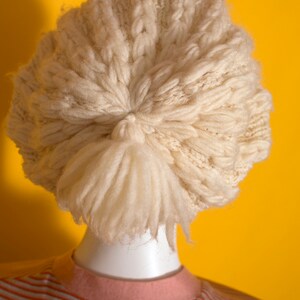 Cute Vintage 50s 60s Cream Cable Knit Wool Winter Hat with Pompom image 4