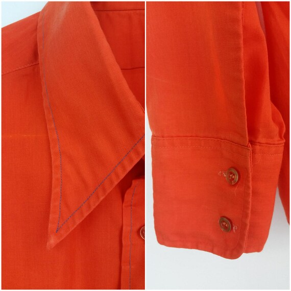 À manches longues bouton Vintage des années pour 70 Orange pour années homme bas chemise cool avec coutures bleu clair ! 37ba87 À manches longues bouton Vintage des années pour 70 Orange pour années homme bas chemise cool avec coutures bleu clair ! 37ba87