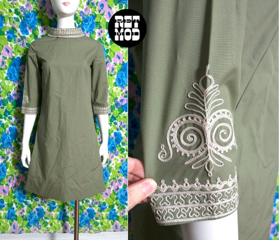 Just Beautiful Vintage 60s Olive Green Cotton Shi… - image 1