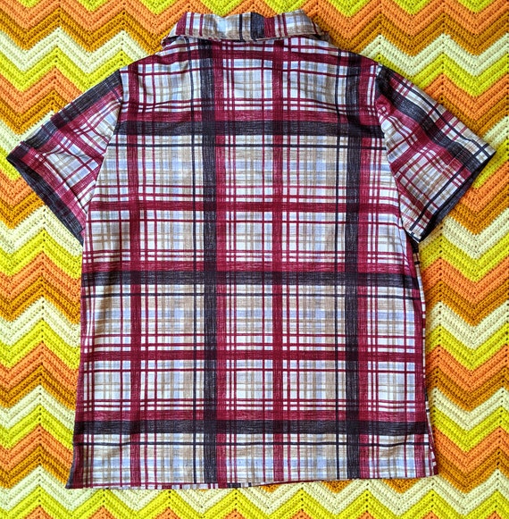 Vintage 60s 70s Brown Brick White Blue Plaid Shor… - image 8