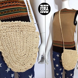 Cute Vintage 70s 80s Natural Raffia Small Crossbody Shoulder Bag