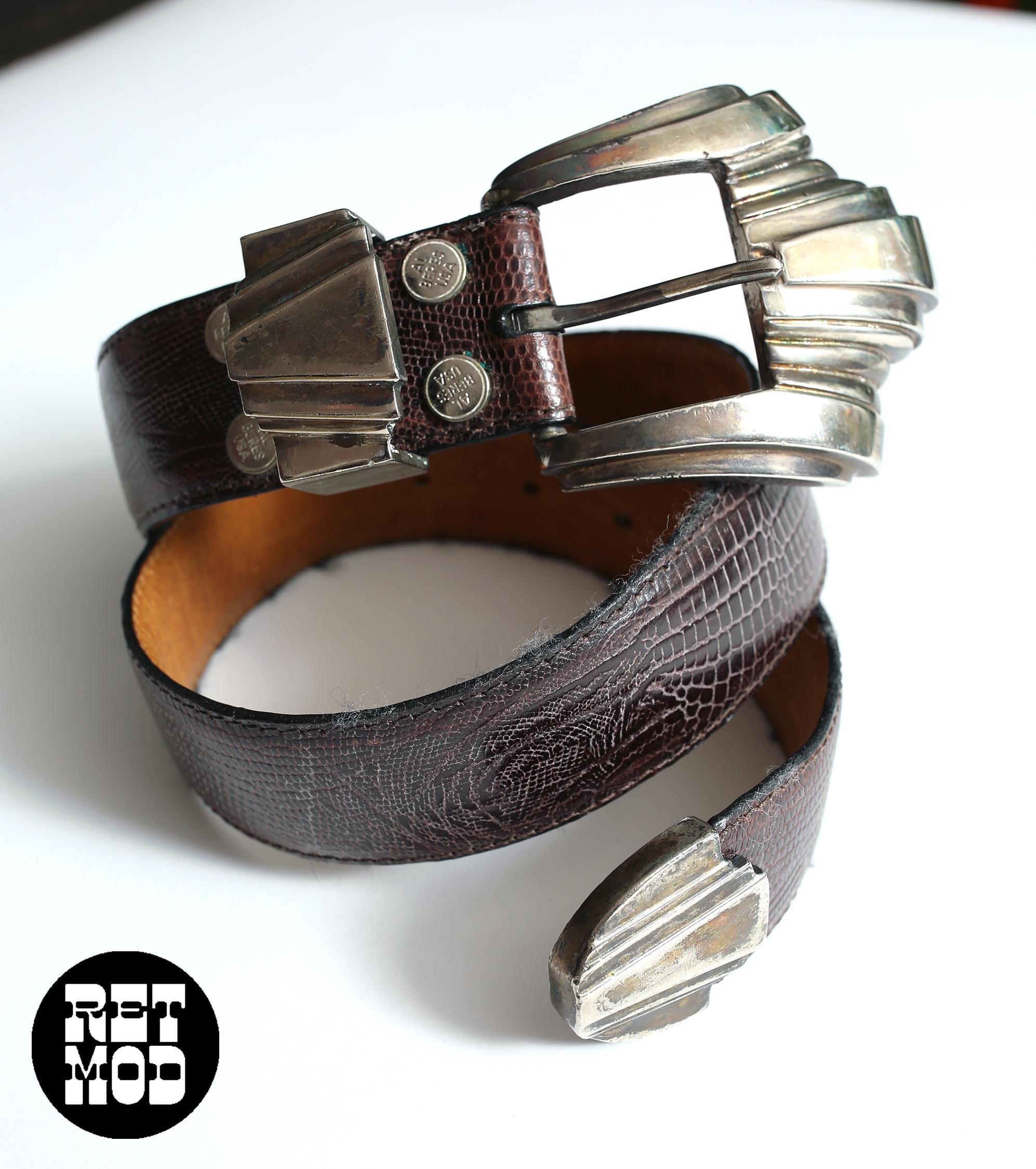 Elegant Al Beres USA Brown Leather Belt with Ornate Silver Buckle 90 main image 4