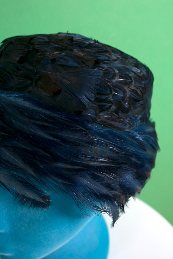 Beautiful Vintage 50s 60s Blue Feather Bucket Hat - image 3