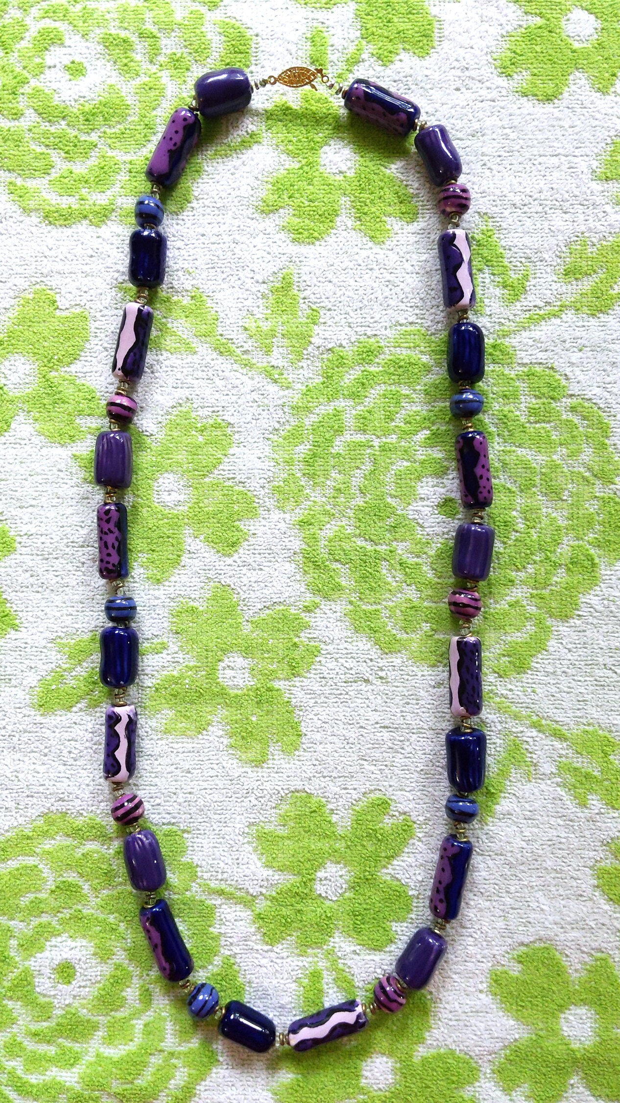 Ancien Collier Années 1950/1960 - 34 Perles En Céramique, Style Rétro