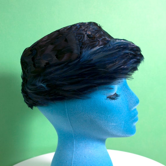 Beautiful Vintage 50s 60s Blue Feather Bucket Hat - image 8