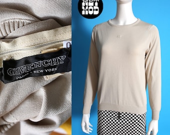 Iconic Givenchy Logo Vintage 70s Oatmeal-Colored Lightweight Knit Top