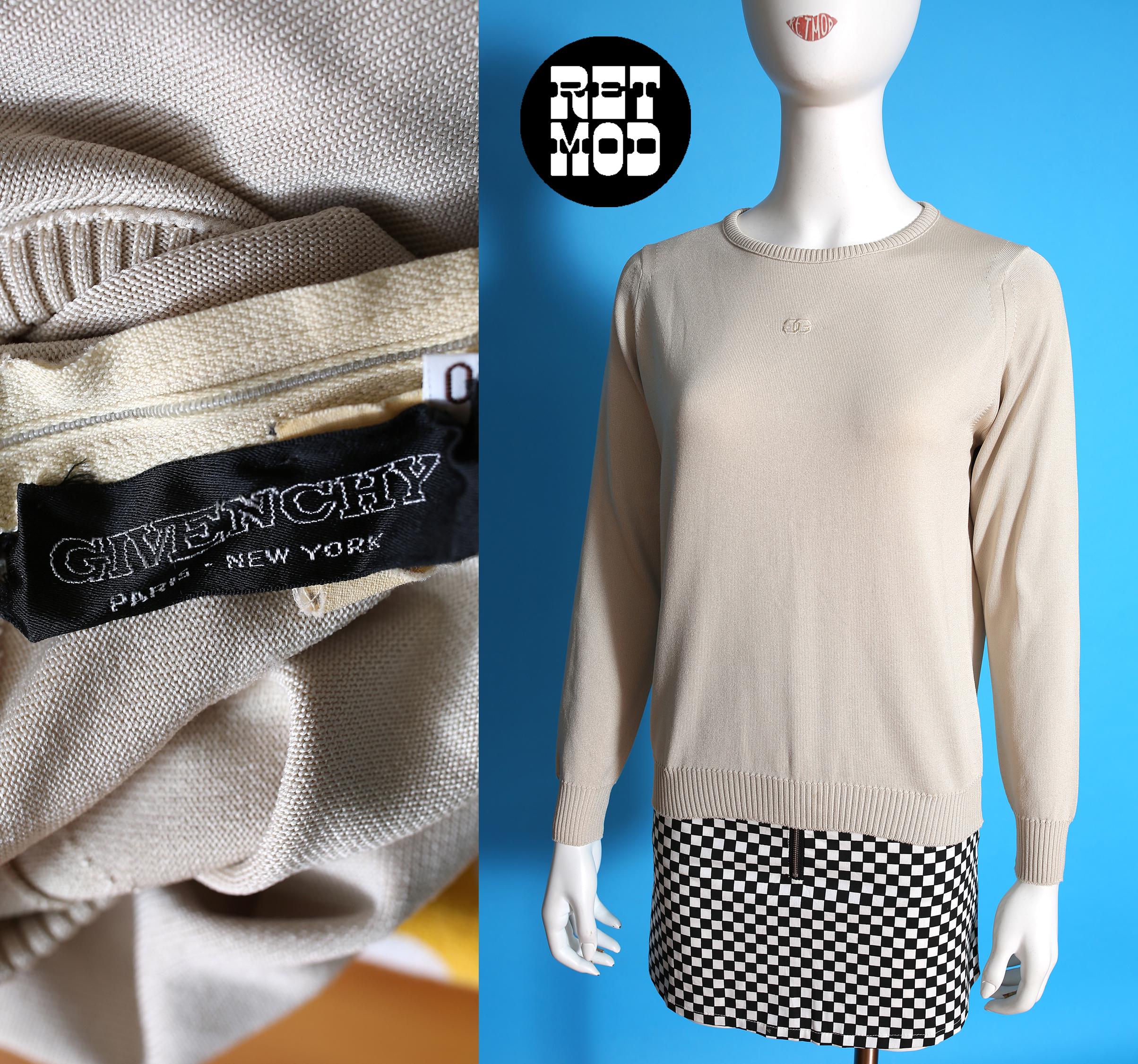 Givenchy, Iconic Givenchy Logo Vintage 70s Oatmeal-Colored Lightweight Knit Top