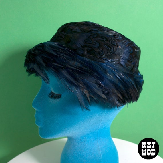 Beautiful Vintage 50s 60s Blue Feather Bucket Hat - image 1