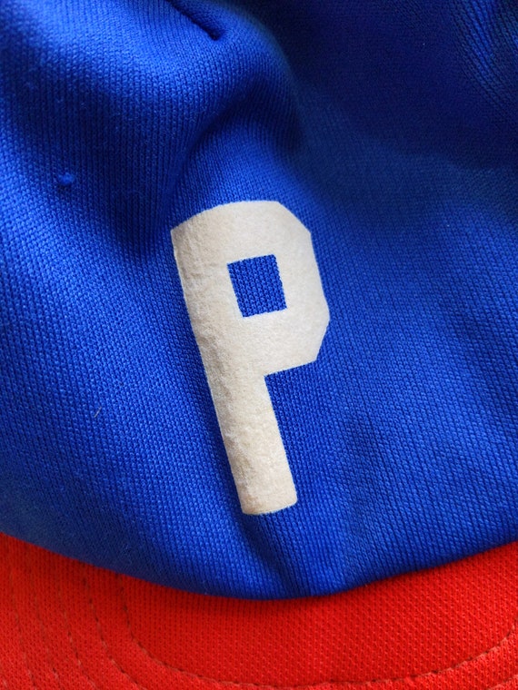 Vintage 60s 70s Blue Red Color Block Baseball Hat… - image 6